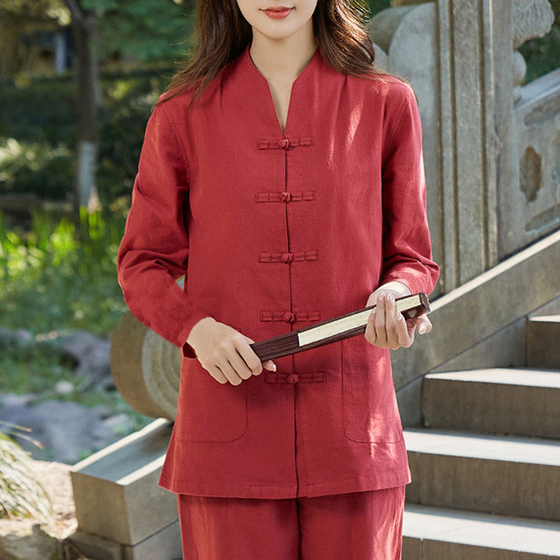 Spirituelle Zen-Praxis, Yoga, Meditation, Gebetsuniform, Baumwoll-Leinen-Kleidung, Damen-Set - Rot - US18, UK/AU22, EU50 (6XL) - image 9