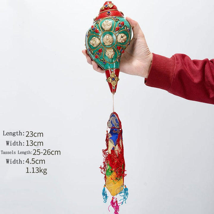 Tibetische handgemachte Shankha Om Mani Padme Hum Buddha Avalokitesvara Türkis Muschel Muschel positive Dekoration - Lotus-Buddha 23*13cm - image 24