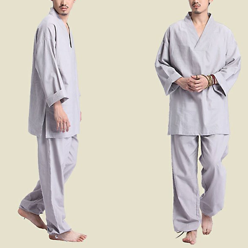 Buddha Stones, Meditation, Gebet, V-Ausschnitt, Design, Baumwollleinen, spirituelle Zen-Praxis, Yoga-Kleidung, Herren-Set - image 13