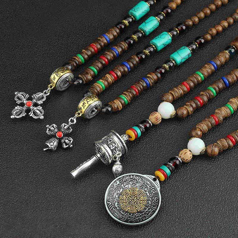 Buddha Stones, tibetische Om Mani Padme Hum Gebetsmühle, Rotation, Vajra-Holz-Halsketten-Anhänger - image 20