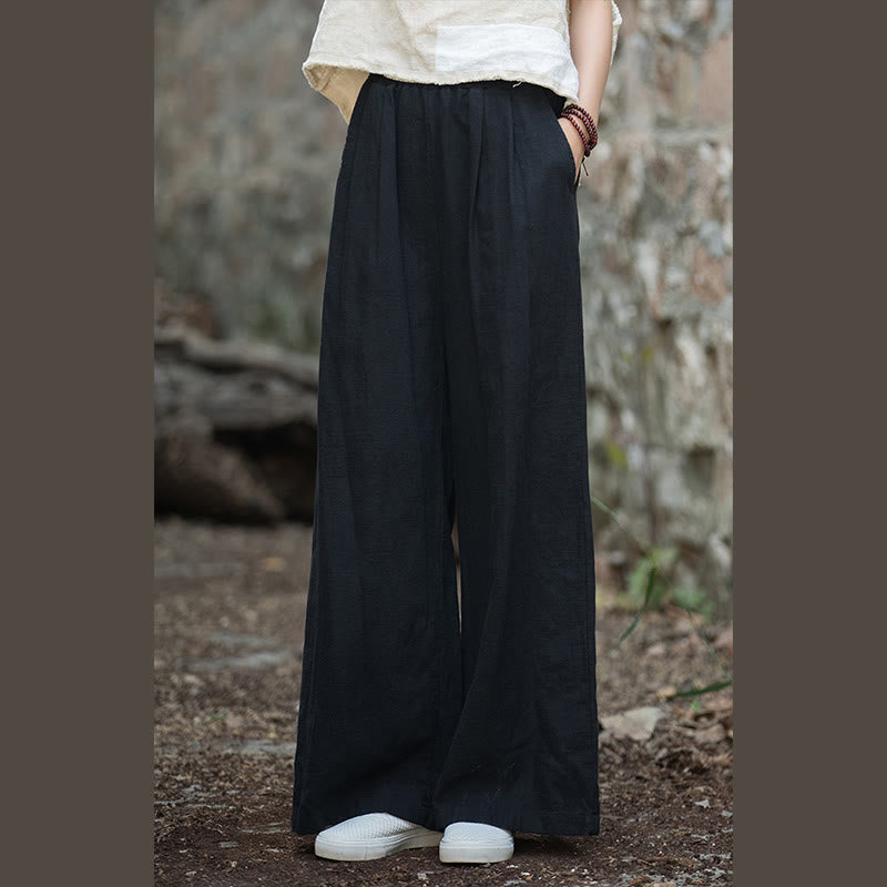 Buddha Stones Retro-Hose mit weitem Bein, lässige Yogahose für Damen mit Taschen