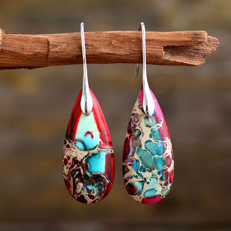 Buddha Stones Kaiserstein-Kristall-Glücksohrringe - Roter Kaiserstein, 5,5 x 1,6 cm - image 2