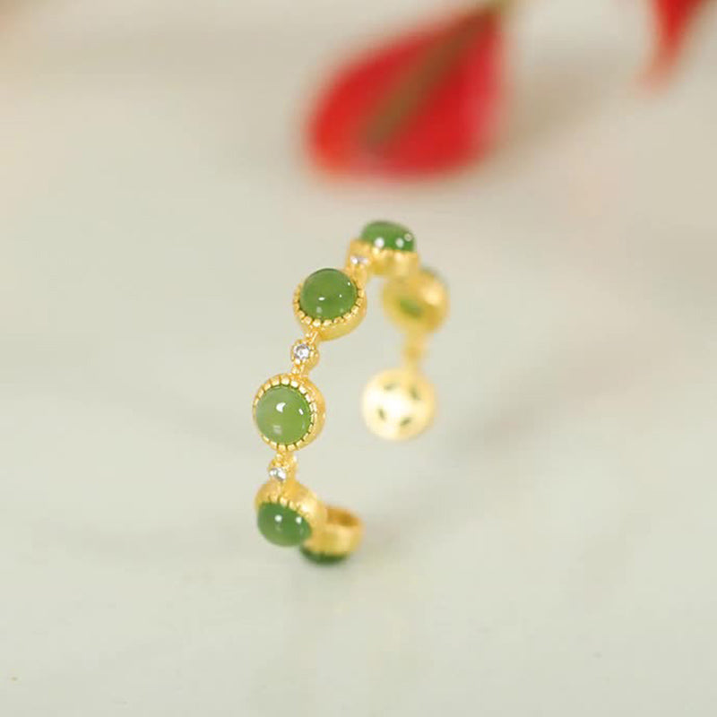 Buddha Stones Healing Calm Ring, verstellbarer Jade, Zyanblau - image 1