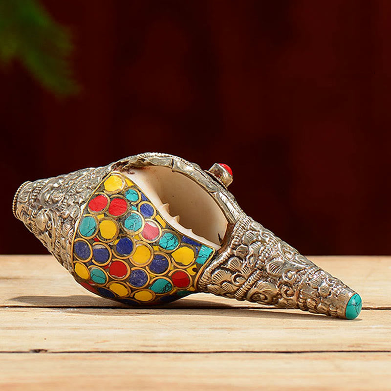 Tibetische handgefertigte natürliche Shankha bunte Muschelschale, Reichtum, Heimdekoration - image 3
