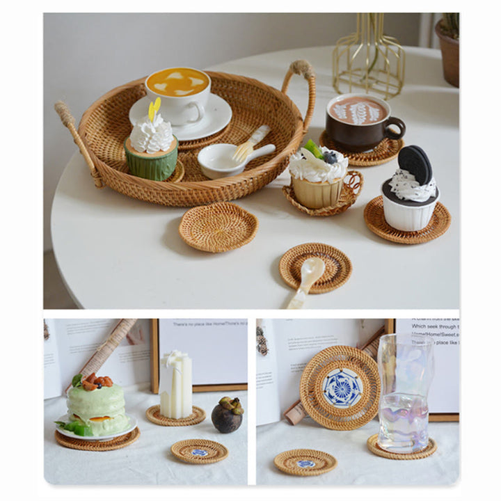 Keramik-Blumenmuster, Rattan-Tassenuntersetzer, Teetassen-Untersetzer - image 6