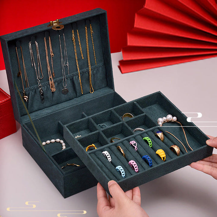 Buddha Stones, schlichtes Design, Schmuckkästchen, Organizer, zweilagige Schmuck-Aufbewahrungsbox, Flanell-Box mit Schloss - image 3