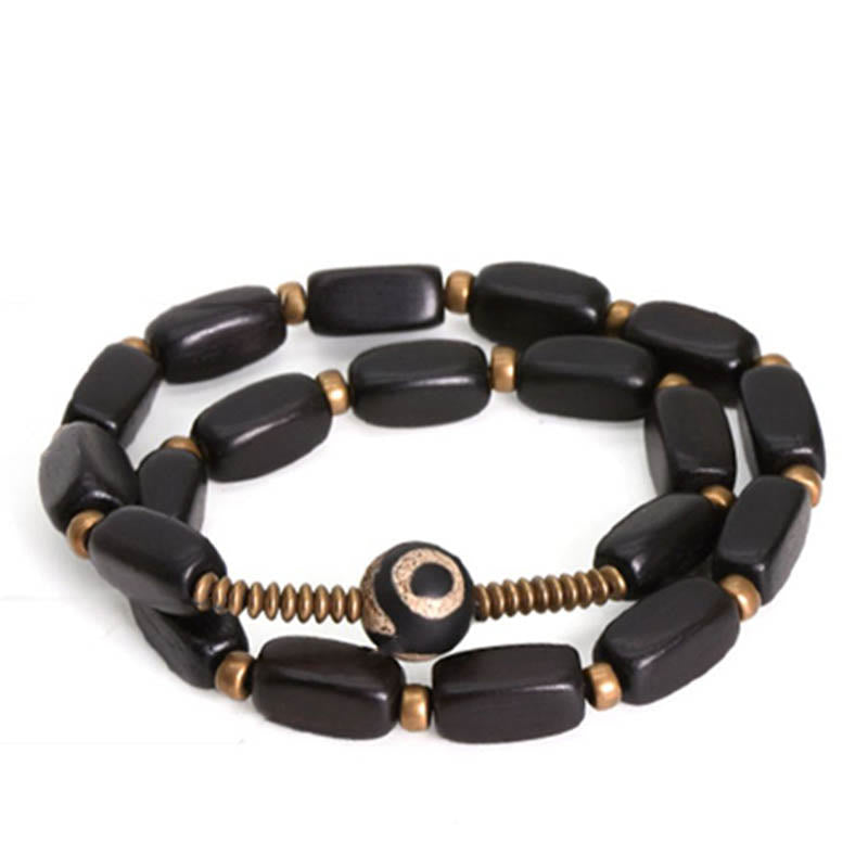 Buddha Stones Tibet Ebenholz Dzi Perle Kupfer Balance Doppelwickelarmband