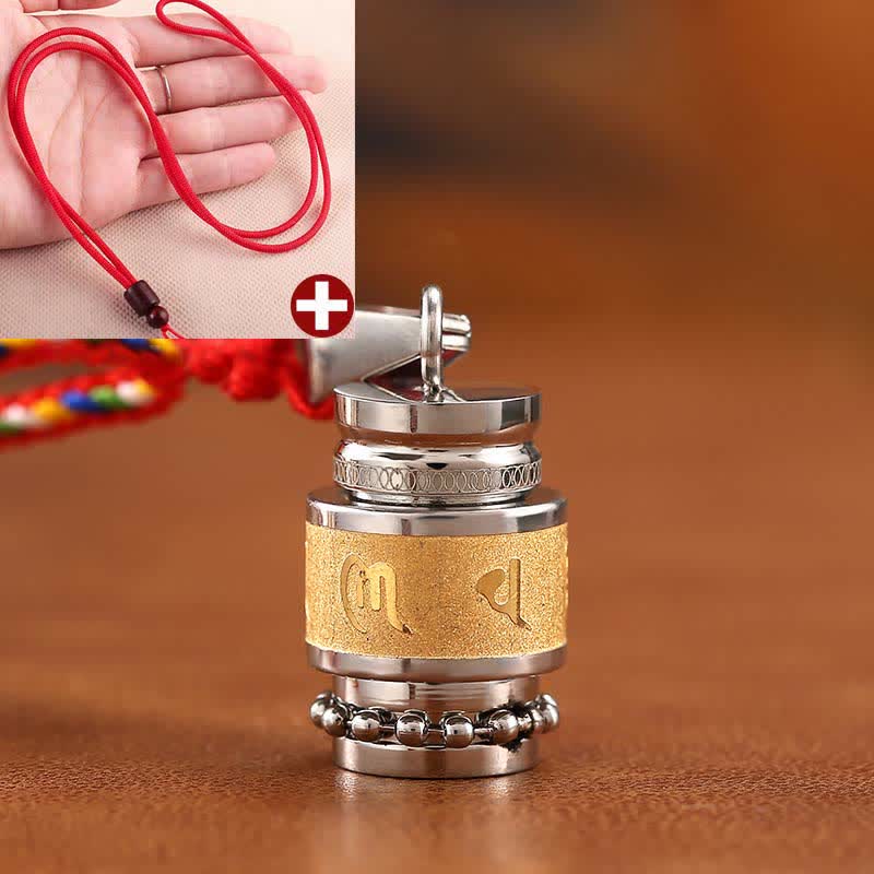 Buddha Stones ​​Tibet Om Mani Padme Hum Shurangama Mantra Titan Stahl Weisheit Amulett Halskette Anhänger - 1,2 cm * 1,8 cm - Gold - Rote Schnur - image 7