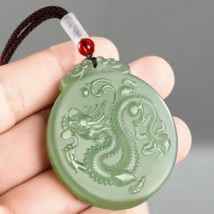 Buddha Stones Chinesisches Sternzeichen Drache Jade Glück Halskette String Anhänger - image 1