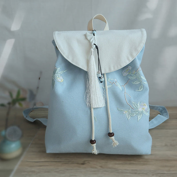 Handgemachter, bestickter Canvas-Rucksack mit Buddha Stones und großer Kapazität