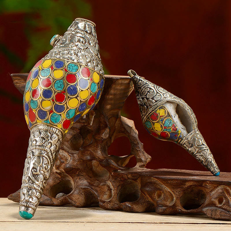 Tibetische handgefertigte natürliche Shankha bunte Muschelschale, Reichtum, Heimdekoration - image 12