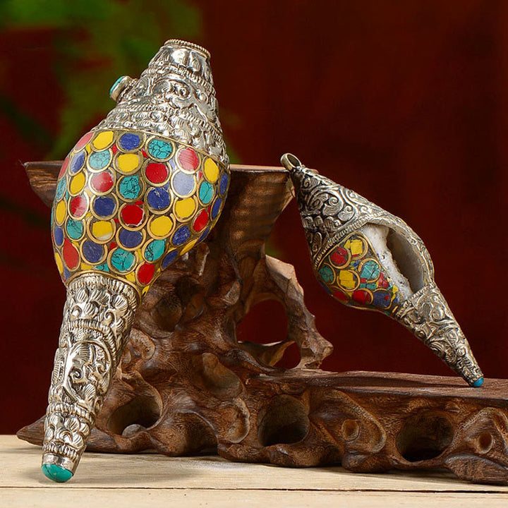 Tibetische handgefertigte natürliche Shankha bunte Muschelschale, Reichtum, Heimdekoration - image 0