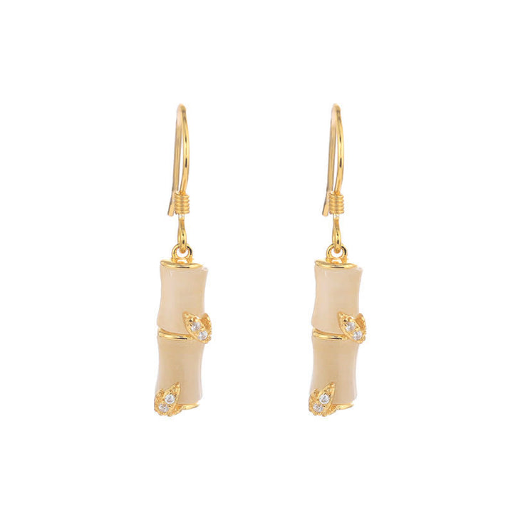 925 Sterling Silber Hetian Jade Chrysoberyll Katzenauge Roter Achat Bambus Glück Tropfen Ohrringe - Gold - Katzenauge (Frieden ♥ Unterstützung) - image 11