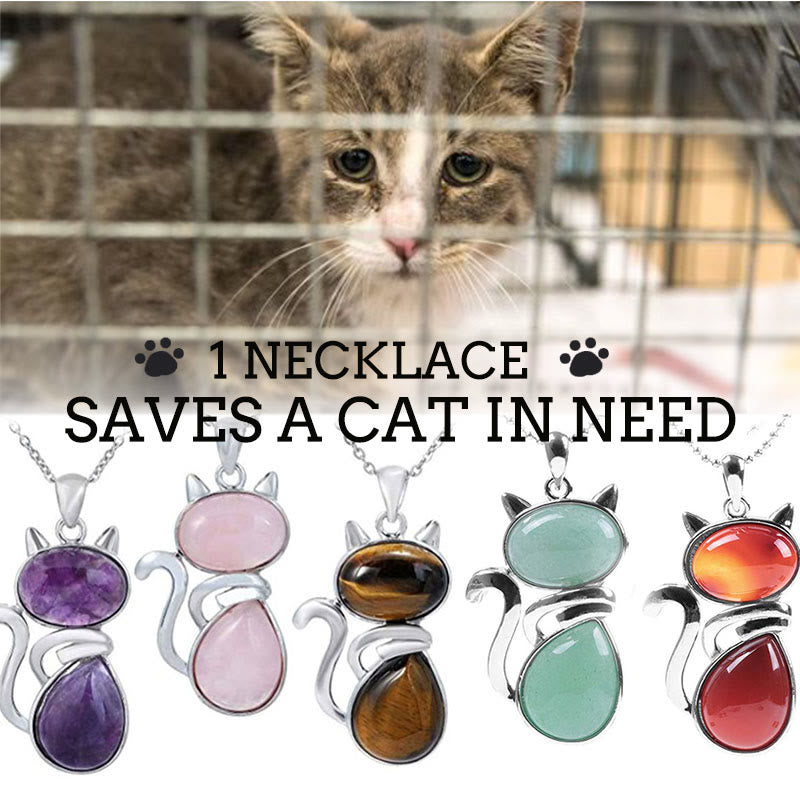 „Save A Cat“-Halskette mit niedlichem Katzenmuster, natürlichem Kristallschutz und katzenliebendem Anhänger - image 1