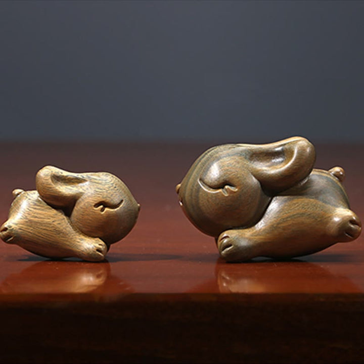 Buddha Stones Green Sandelwood Small Mini Cute Rabbit Bunny Peace Dekorationen - image 16