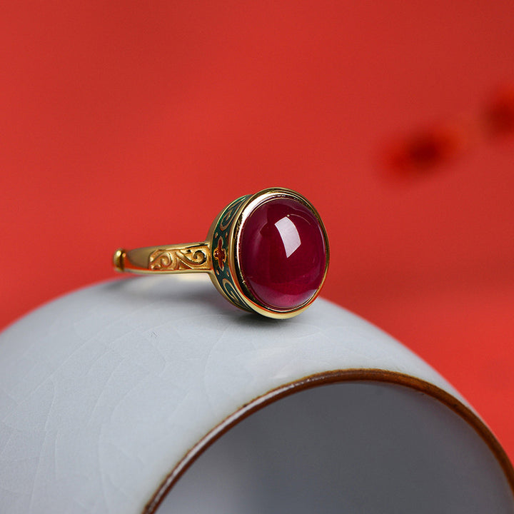 Buddha Stones 925 Sterling Silber Red Corundum Courage Ring - image 7