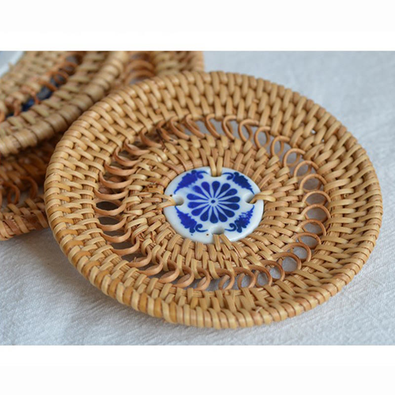 Keramik-Blumenmuster, Rattan-Tassenuntersetzer, Teetassen-Untersetzer - image 16