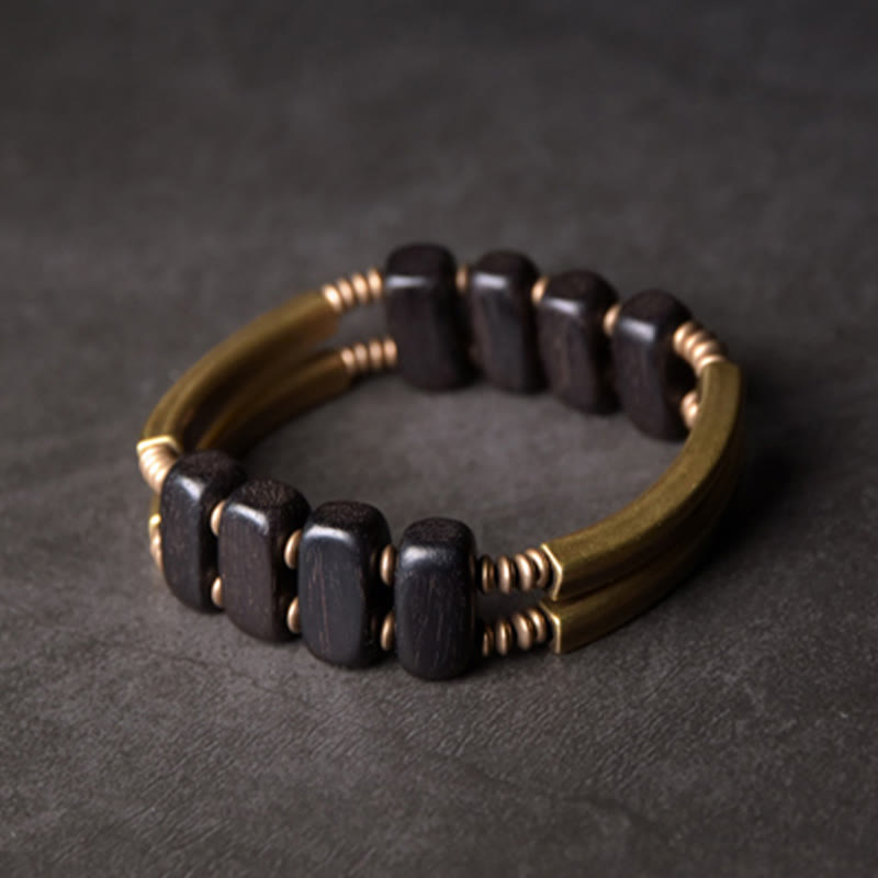 Buddha Stones Tibetisches Ebenholz Messing Kupfer Balance Doppelschicht Armband - image 8
