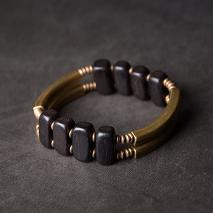 Buddha Stones Tibetisches Ebenholz Messing Kupfer Balance Doppelschicht Armband - image 8