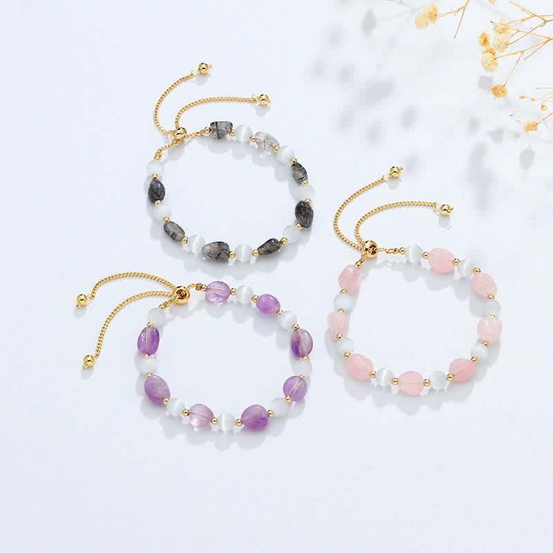 Amethyst Rosa Kristall Schwarz Rutilquarz Spirituelles Bewusstseinsarmband - image 1