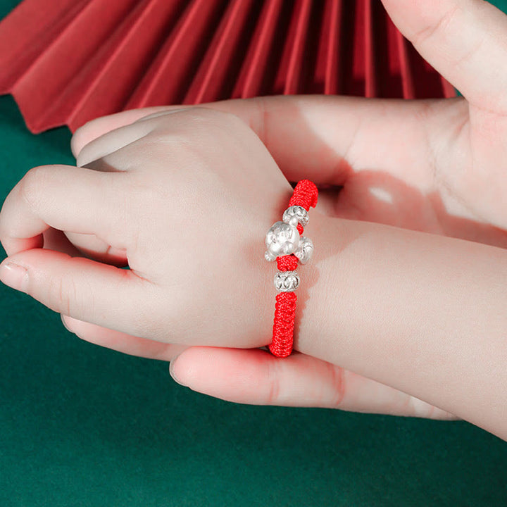 Buddha Stones 999 Sterling Silber Chinesisches Sternzeichen Rotes Seil Glück Handgefertigtes Kinderarmband - image 9