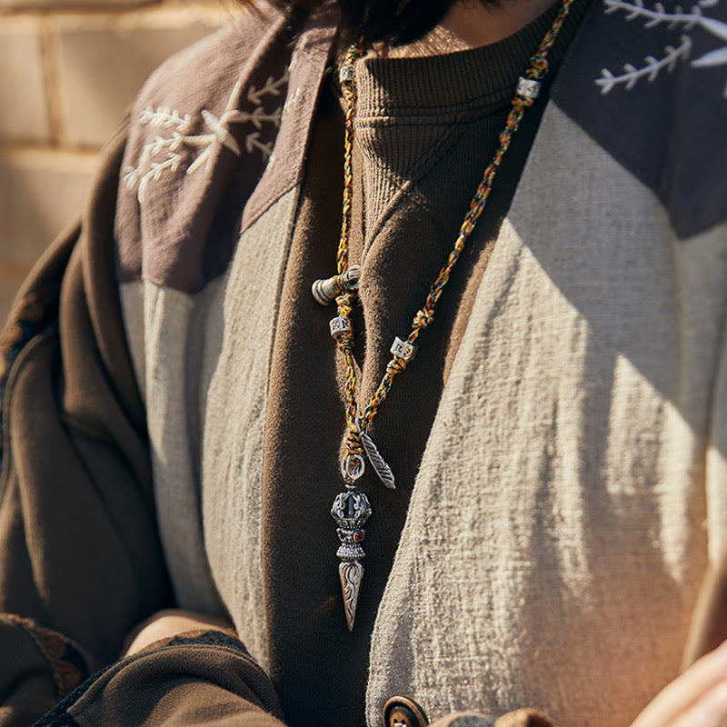 Tibetische handgemachte 925 Sterling Silber Dorje Vajra Om Mani Padme Hum Feder Stärke Halskette Anhänger - image 10