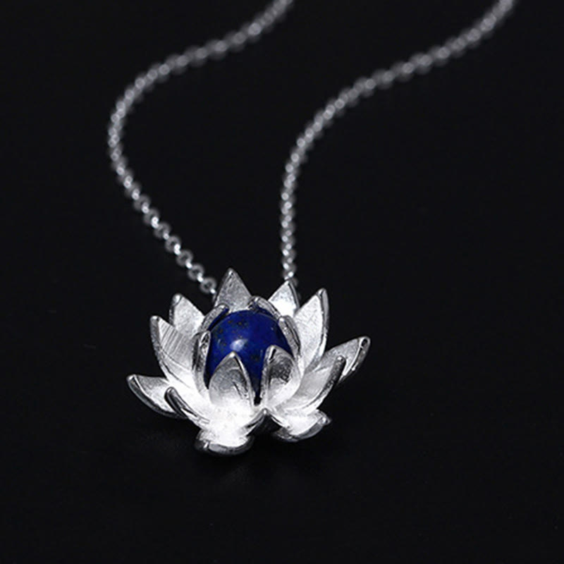 Buddha Stones 925 Sterling Silber Lazurit Lotusblume Selbstpflege-Halskettenanhänger - image 6
