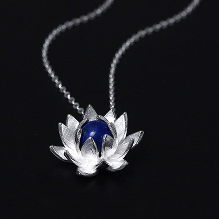 Buddha Stones 925 Sterling Silber Lazurit Lotusblume Selbstpflege-Halskettenanhänger - image 6