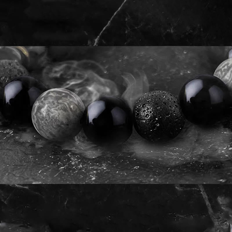 Buddha Stones Armband aus schwarzem Obsidian, Lavastein, Yin-Yang-Stärke - image 8