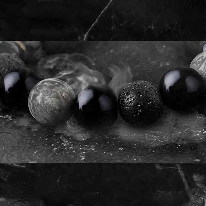 Buddha Stones Armband aus schwarzem Obsidian, Lavastein, Yin-Yang-Stärke - image 8