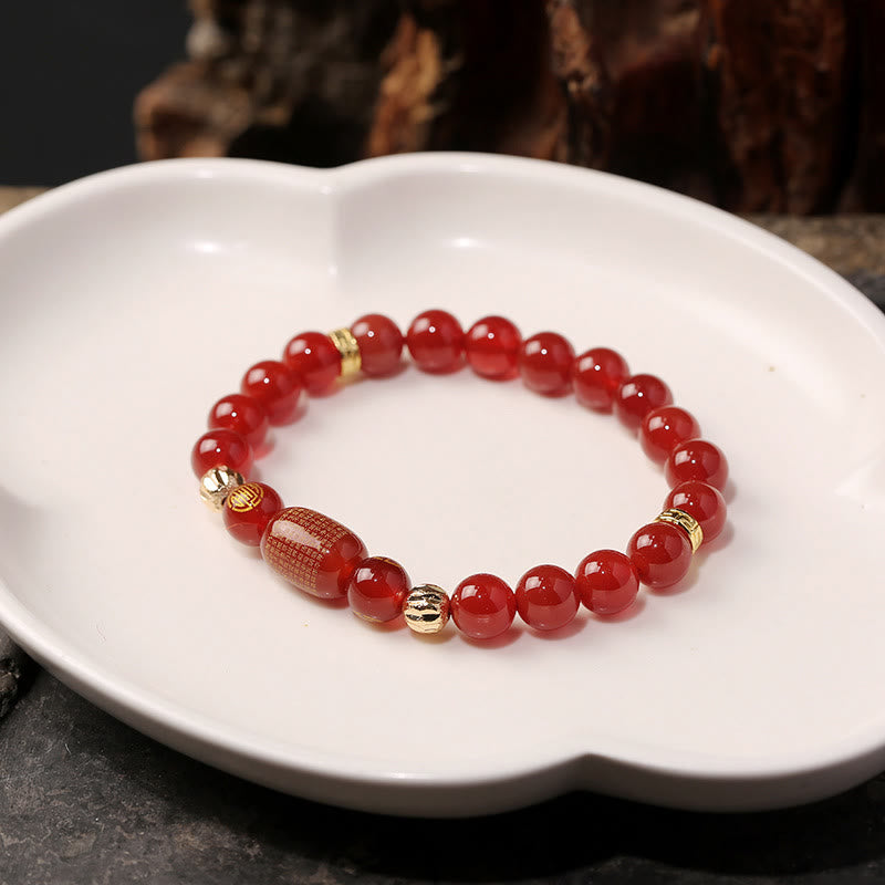 Buddha-Steine, natürlicher roter Achat, grüner Achat, buddhistische Sutras, ruhiges Armband