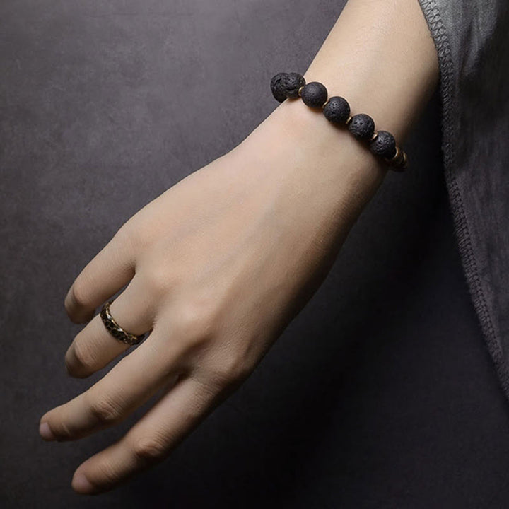 Buddha Stones ​​Lavastein Regenbogen-Obsidian Messing Unterstützungs-Heilarmband - image 7