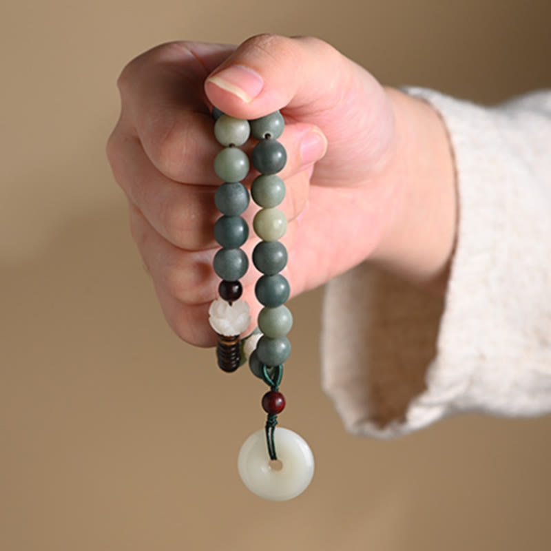 Buddha Stones Cyan Bodhi Seed Lotus Jade Peace Buckle Wisdom Double Wrap Armband - image 11