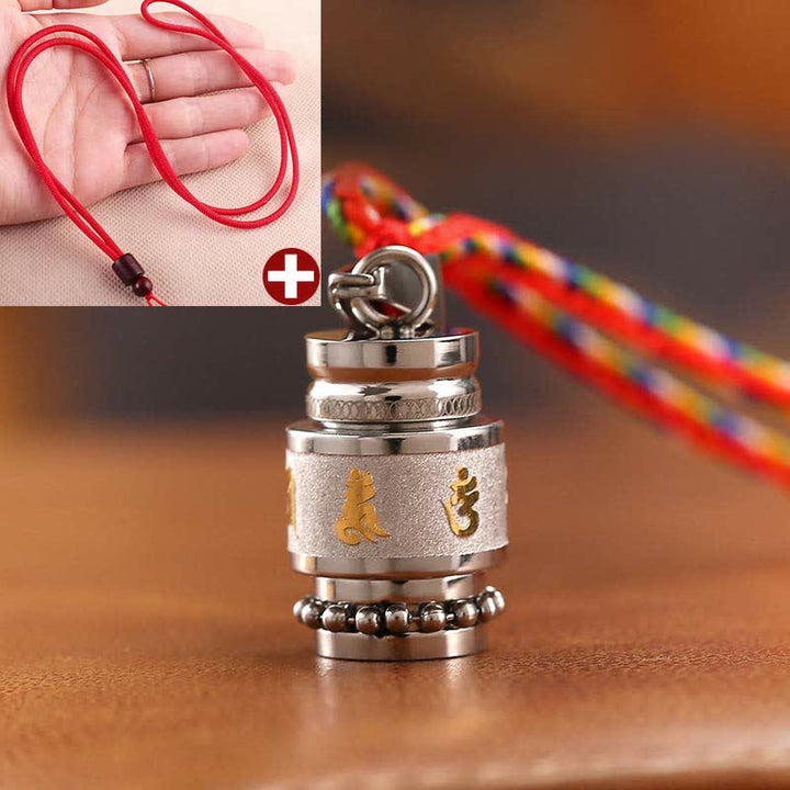 Buddha Stones ​​Tibet Om Mani Padme Hum Shurangama Mantra Titan Stahl Weisheit Amulett Halskette Anhänger - 1,2 cm * 1,8 cm - Silber - Rote Schnur - image 15