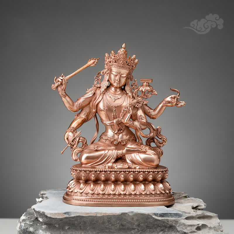 Vierarmige Manjusri Bodhisattva Figur Serenity Kupfer Statue Dekoration - Rot - 20 cm - image 0