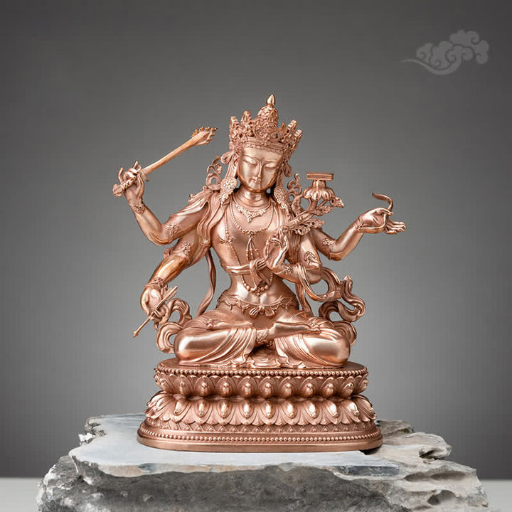 Vierarmige Manjusri Bodhisattva Figur Serenity Kupfer Statue Dekoration - Rot - 20 cm - image 0