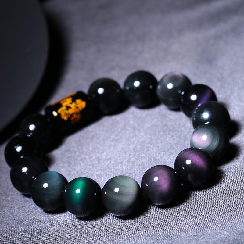 Armband mit positiver Transformation aus natürlichem Regenbogenobsidian von Buddha Stones