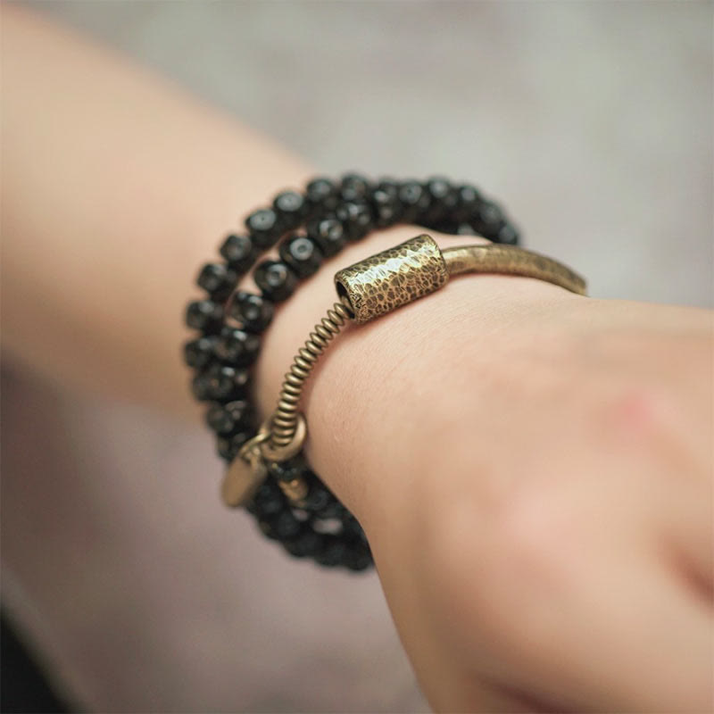 Buddha Stones ​​Retro-Armband aus Kokosnussschale, Messing und Kupfer, dreifach gewickelt - image 9
