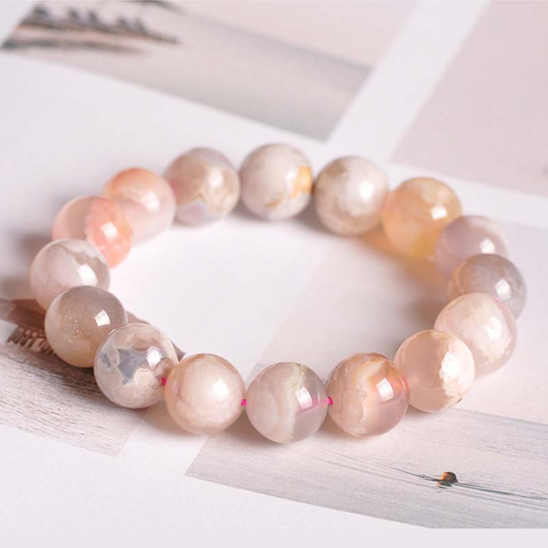 Buddha Stones Sakura-Achat-Friedenssegen-Armband