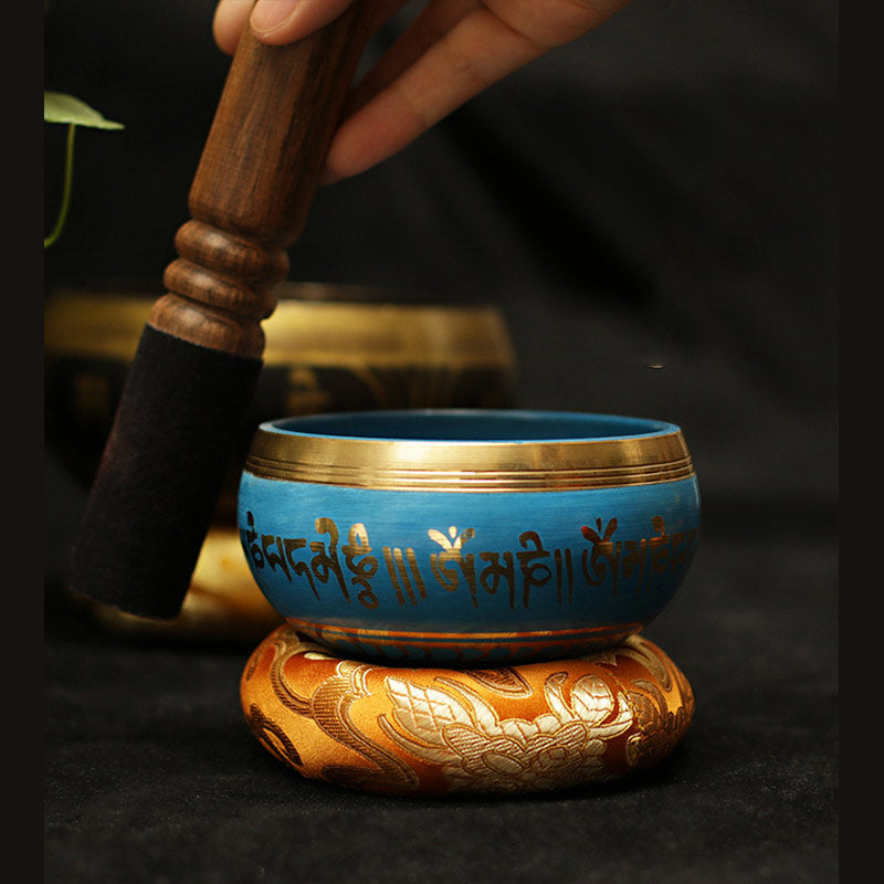 Buddha Stones Tibetische Meditations-Klangschale, handgefertigt, für Heilung und Achtsamkeit, Unterstützung, Schutz, Klangschalen-Set - Blau - 3,74 Zoll (9,5 CM) - image 4