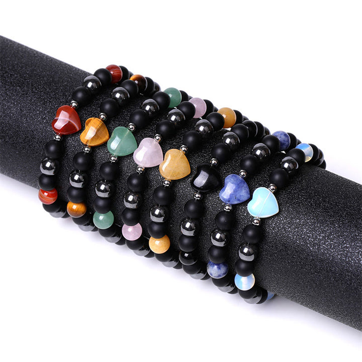 Buddha Stones Schwarzer Onyx Tigerauge Stein Kristall Liebe Herz Schutz Armband