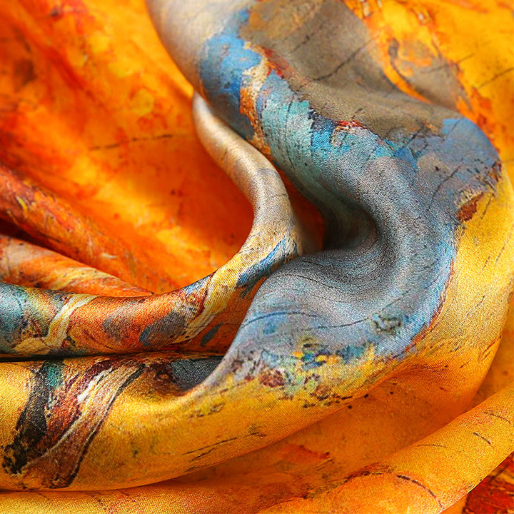 Buddha Stones ​​Ölgemälde Stadt Schnee Szene Schloss Lotus 100 % Maulbeerseide Halshaarschal - image 3