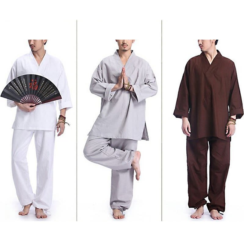 Buddha Stones, Meditation, Gebet, V-Ausschnitt, Design, Baumwollleinen, spirituelle Zen-Praxis, Yoga-Kleidung, Herren-Set - image 20