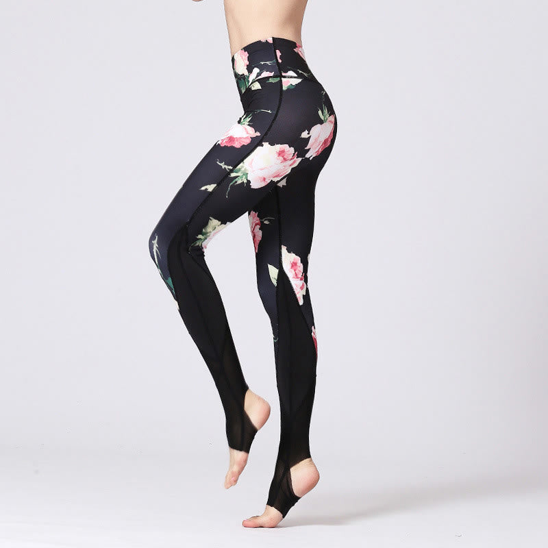 Buddha Stones Rose Pfingstrose Blumendruck-Design Sport Fitness Yoga Leggings Damen Yogahose