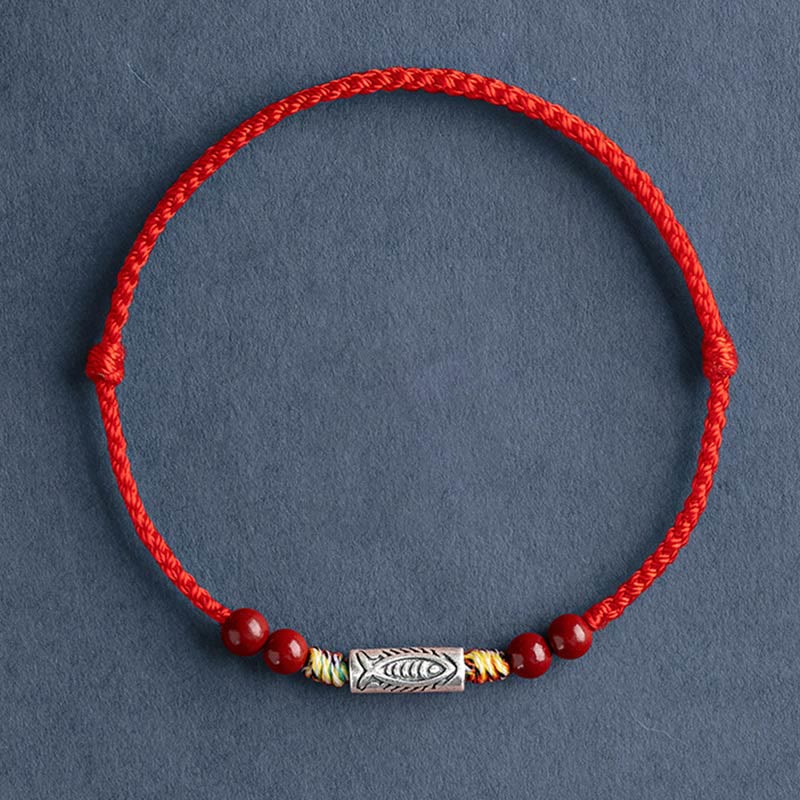 Buddha Stones Handgefertigtes geflochtenes Armband/Fußkettchen aus 925er Sterlingsilber mit Koi-Fisch- und Zinnoberperlen - image 10