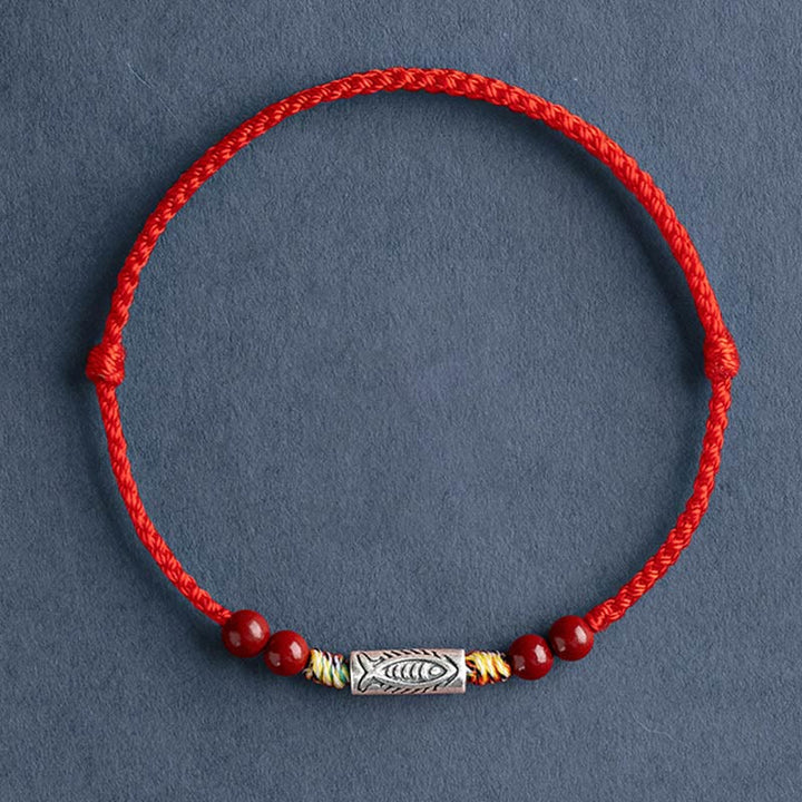 Buddha Stones Handgefertigtes geflochtenes Armband/Fußkettchen aus 925er Sterlingsilber mit Koi-Fisch- und Zinnoberperlen - image 10
