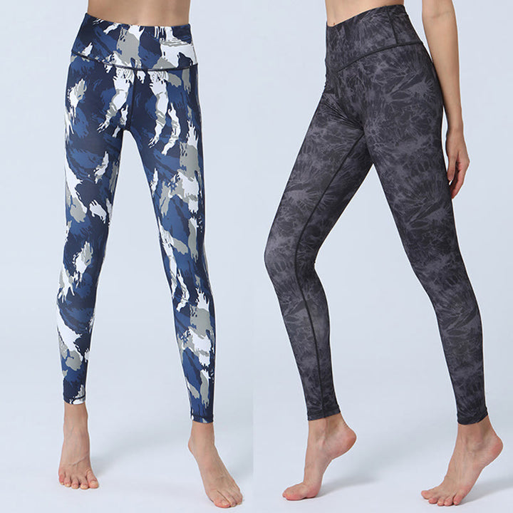 Buddha-Steine, Blumen, Blätter-Druck, Sport, Fitness, Yoga, hohe Taille, Leggings für Damen