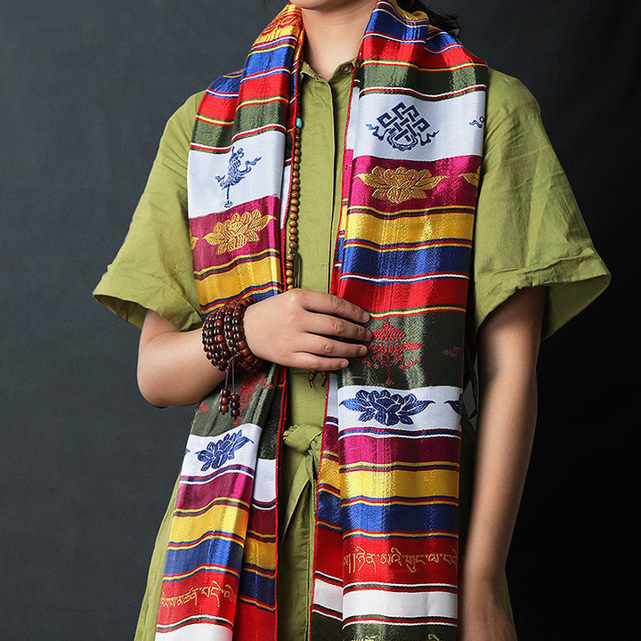 Tibetischer Glückssegen, mehrfarbige Lotus-Mantra-Jacquard-Khata-Dekoration - image 8