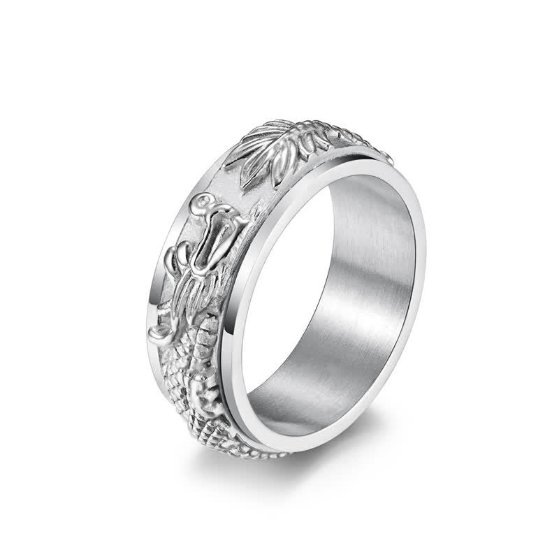 Buddha Stones Dragon Titanstahl-Stimulationsring, drehbar - Silber - US11 - image 13