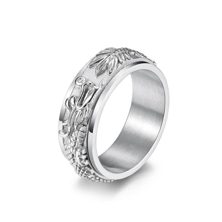 Buddha Stones Dragon Titanstahl-Stimulationsring, drehbar - Silber - US11 - image 13